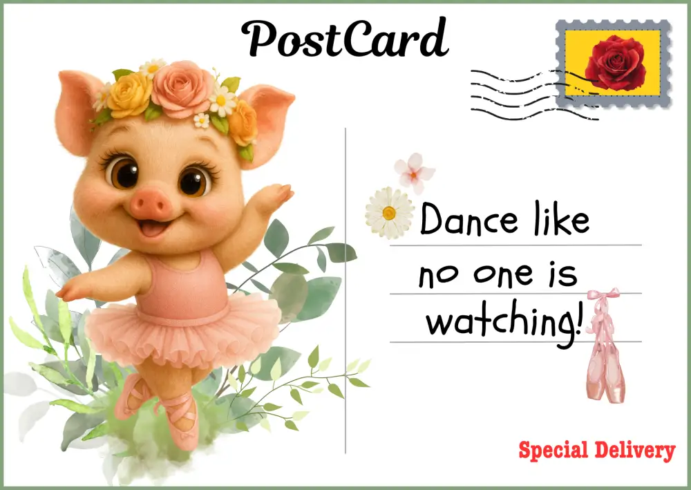 Dancing Pig - free postcard